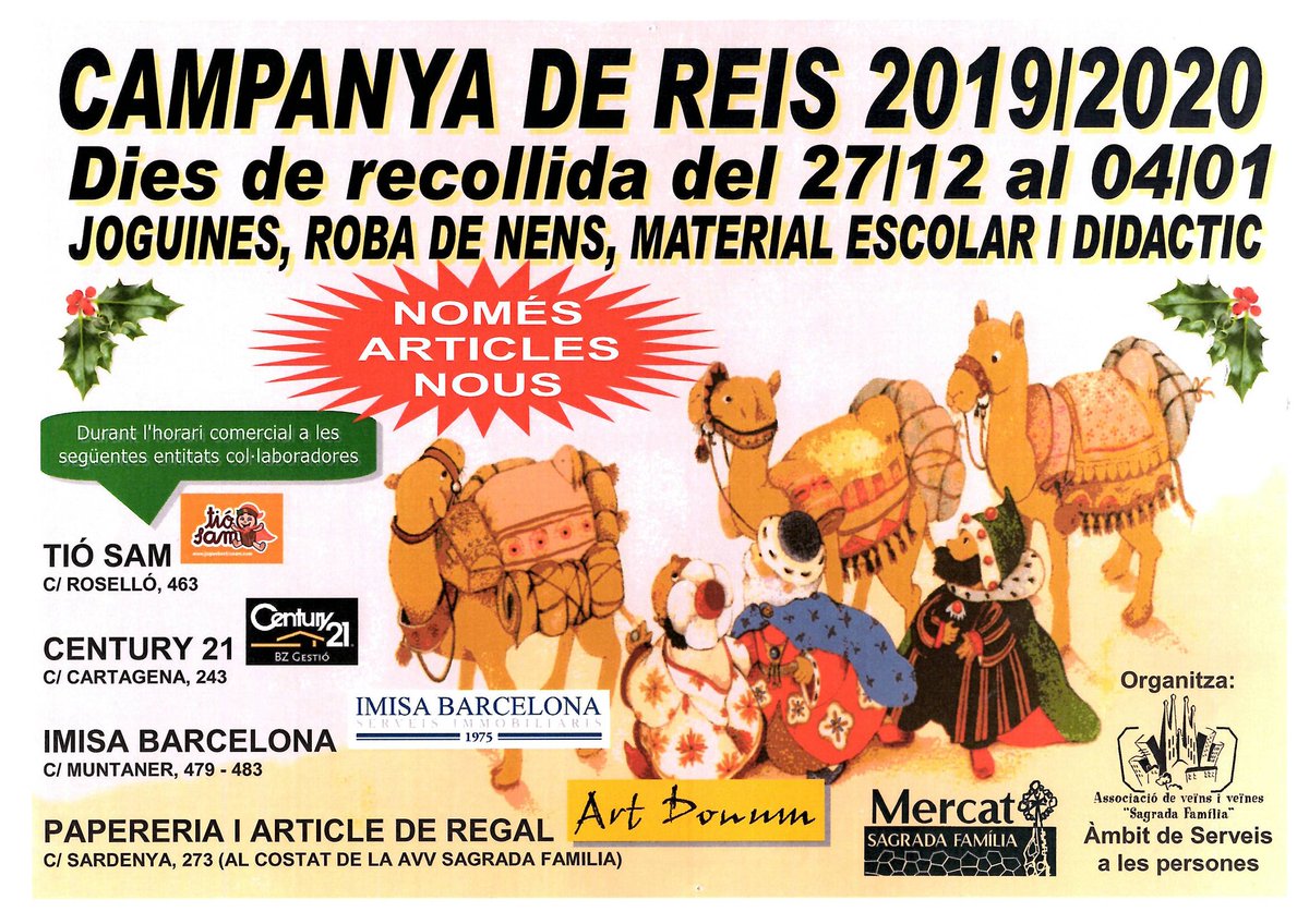 ImmaVedruna's tweet photo. Queda una setmana per a la #nitdeReis Al #ClotCampdelArpa i a la #SagradaFamilia #elPoblet molta gent treballa perquè tothom rebi regals. Nosaltres us diem on en recullen. Porteu-los aquí👇 https://t.co/6yo4IvKX3M