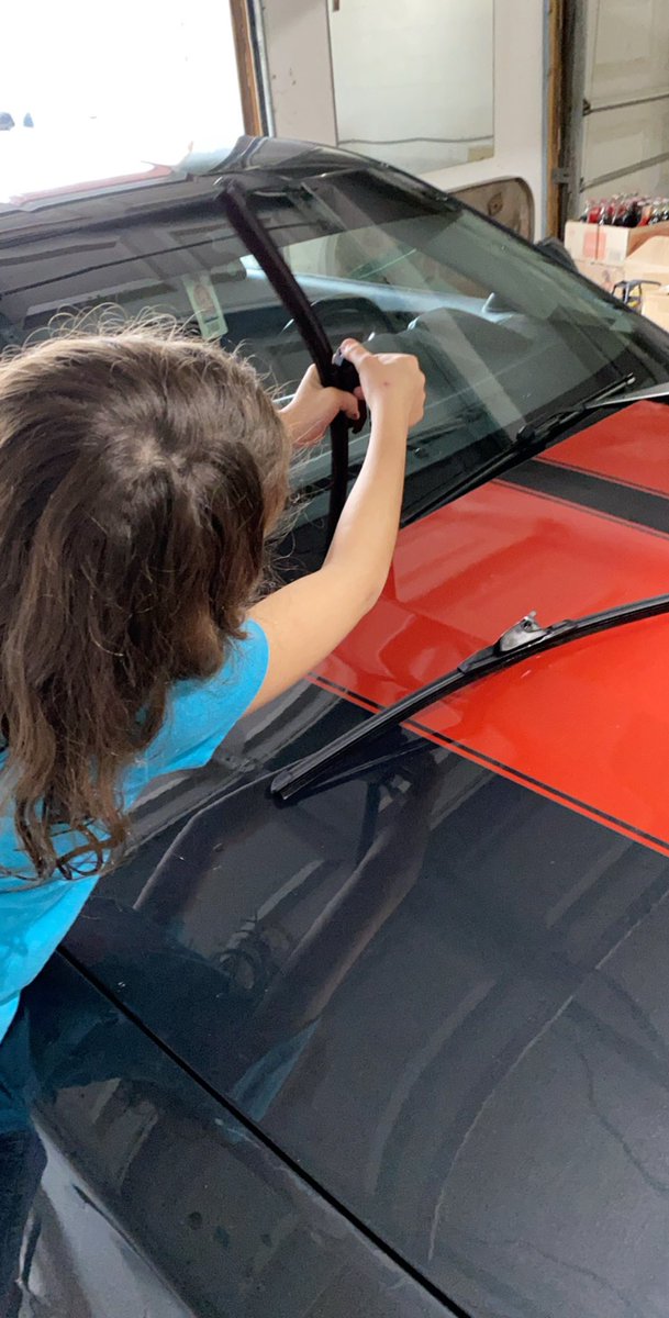 SkeetersChris's tweet photo. Start em young. Doing a little car maintenance this morning. Oil Change and wiper change. #Camaro #5thGen #RSCamaro #DaddyDaughterTime #Napa #Valvoline @NAPARacing @NAPAKnowHow @Valvoline https://t.co/prJkU8VHsM