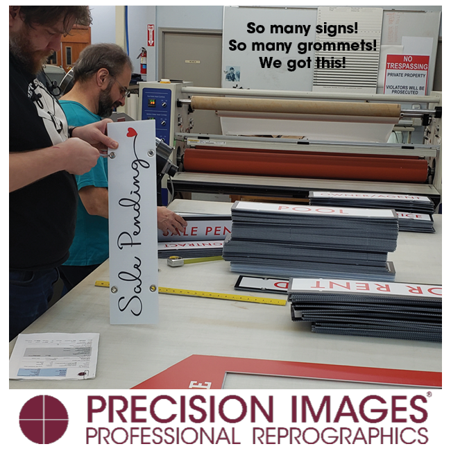 PrecisionImages's tweet photo. Not sure how many of these small real estate signs be made, but there were stacks. Brian and Tyler made fast progress adding grommets for hanging. What kind of signs could we make for you? Call for a quote 503-274-2030.
#Signs #Signage #ForSaleSign #RealEstateSigns #SignPrinting https://t.co/XhJueyiaZJ