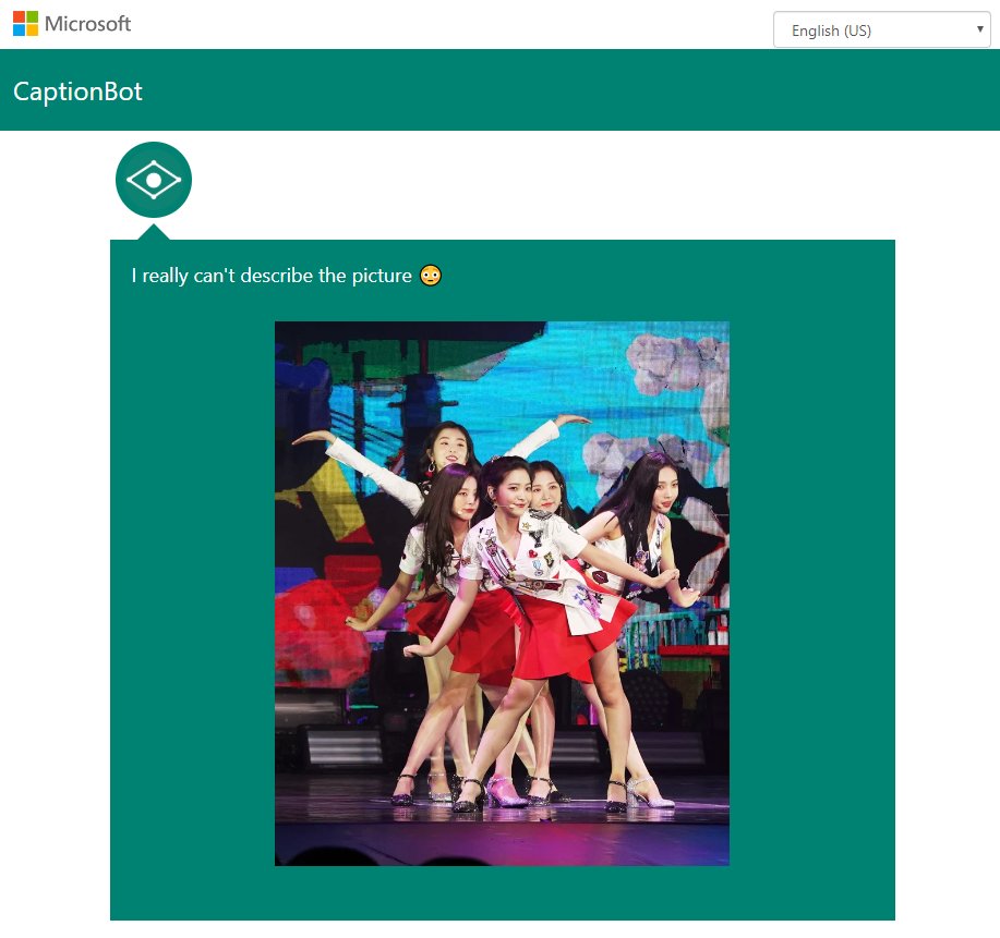 Akikozz's tweet image. It's official, #RedVelvet breaks the AI 🤓 
#RedVelvetPsycho 
Credit: captionbot.ai  
Ask #CaptionBot to describe your pictures