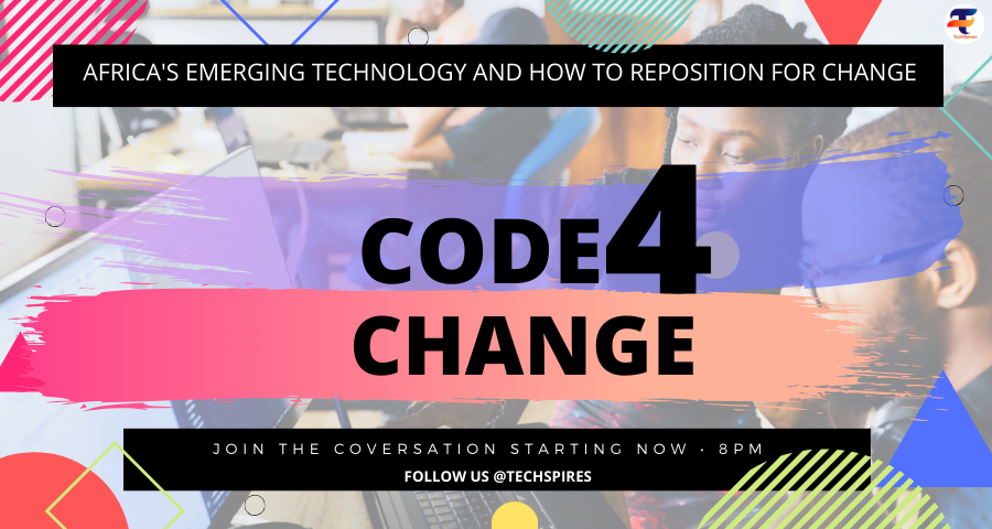 TechSpires's tweet photo. Africa is an emerging giant in the tech landscape. Join the conversation #Code4Change on Africa's emerging technology and how to re-position for change.
.
.
#TweetChat Starting by 8:00PM
@tosinkatto @christianndub17 @kingopute @malvinonaire
 @segalink @tundetash @imaobongedukere https://t.co/2NzbCHTc8U