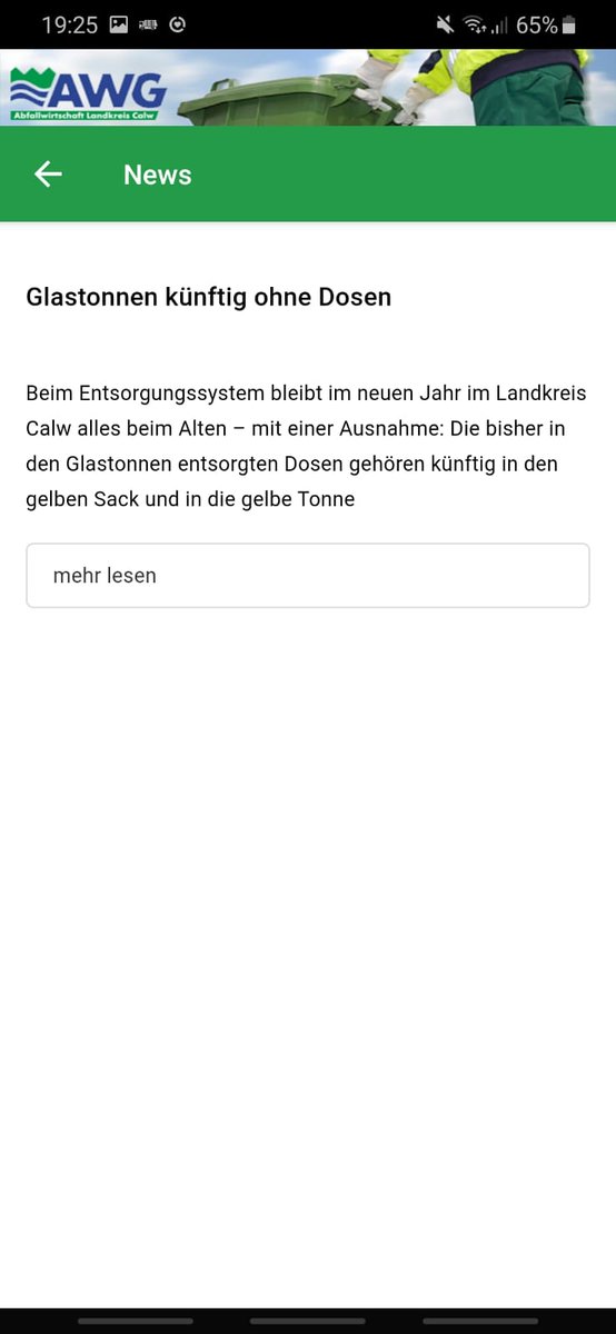 gj_calw's tweet photo. Die App der AWG Calw bietet alles was man zum Thema Abfall wissen muss! Zum Beispiel gibt es eine Erinnerungsfunktion für die Abholtermine und unter "News" erfährt man alles aktuelle zur Abfallwirtschaft im Kreis Calw, wie zum Beispiel die neue Entsorgungsweise für Dosen. https://t.co/PQUVM8EbZV