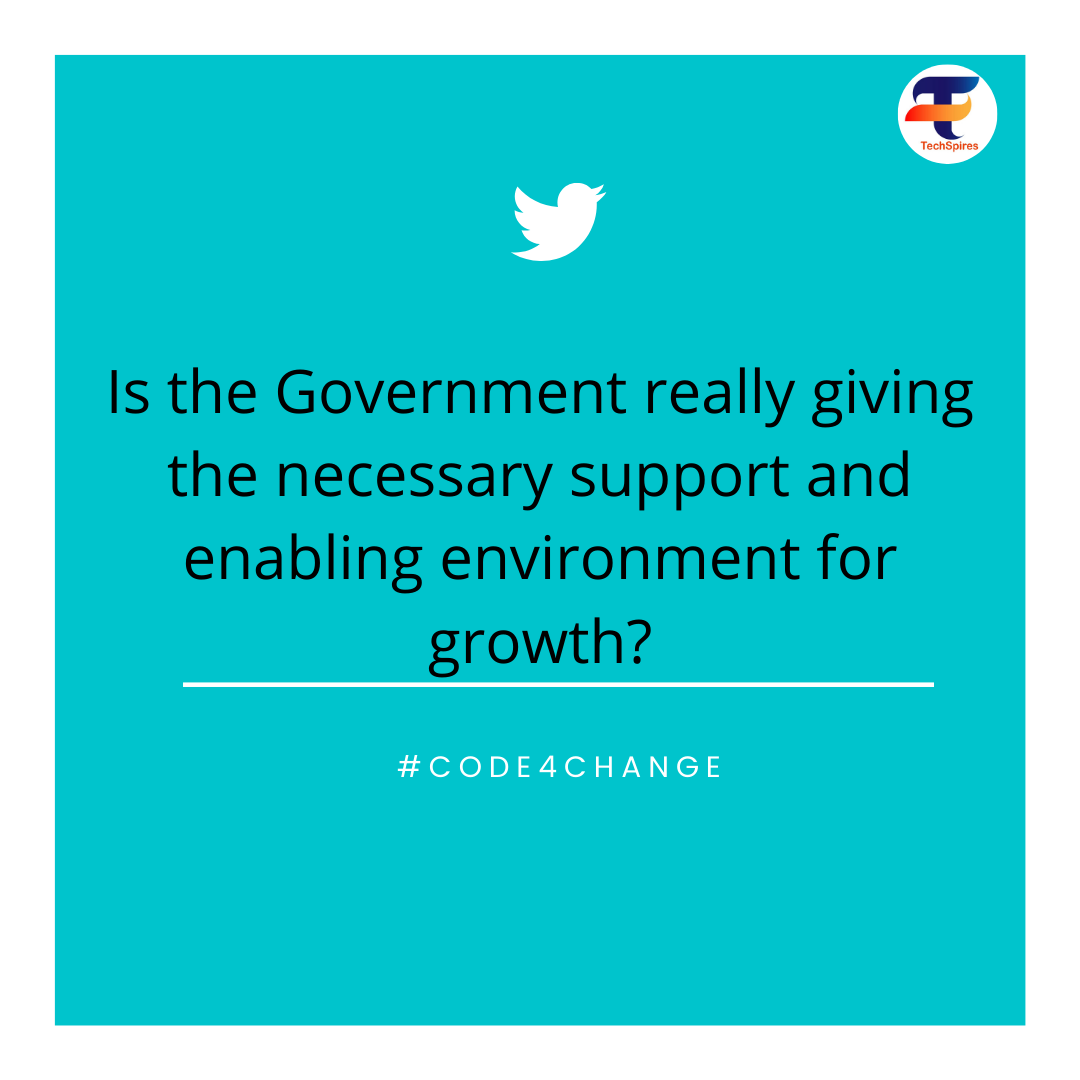 TechSpires's tweet photo. @tosinkatto @Christianndub17 @kingopute @MALVINONAIRE @segalink @TundeTASH @ImaobongEdukere Is the government of Nigeria really giving the enabling environment for tech entrepreneurs and for growth? #Code4Change #TechSpires https://t.co/mgj4FT0AE5