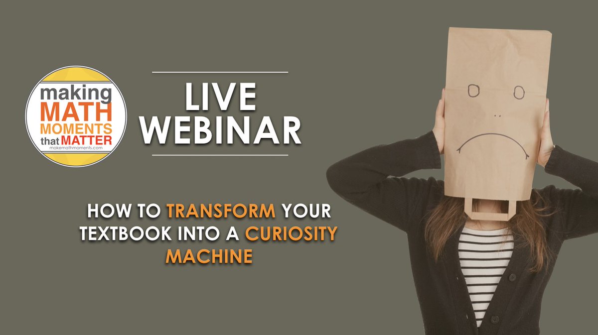 Teaching math exclusively from your textbook is like teaching with a bag over your head.

Take the bag off your head by attending our upcoming free live webinar: makemathmoments.com/webinar

#MTBoS #iteachmath #edchat #mathchat