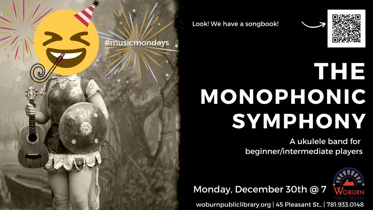 woburnlibrary's tweet image. Er. Did somebody get a new ukulele a couple of days ago? Practice some basic chords (C,F, G, Am, Em) and get in here! : )
#woburnlibrary #ukecandoit #monophonicsymphony
