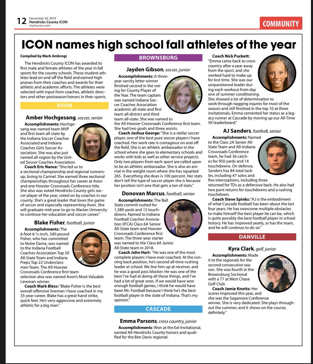 Blessed to be one of Hendricks County ICON Fall Athletes Of The Year — Thank You! @myHCICON