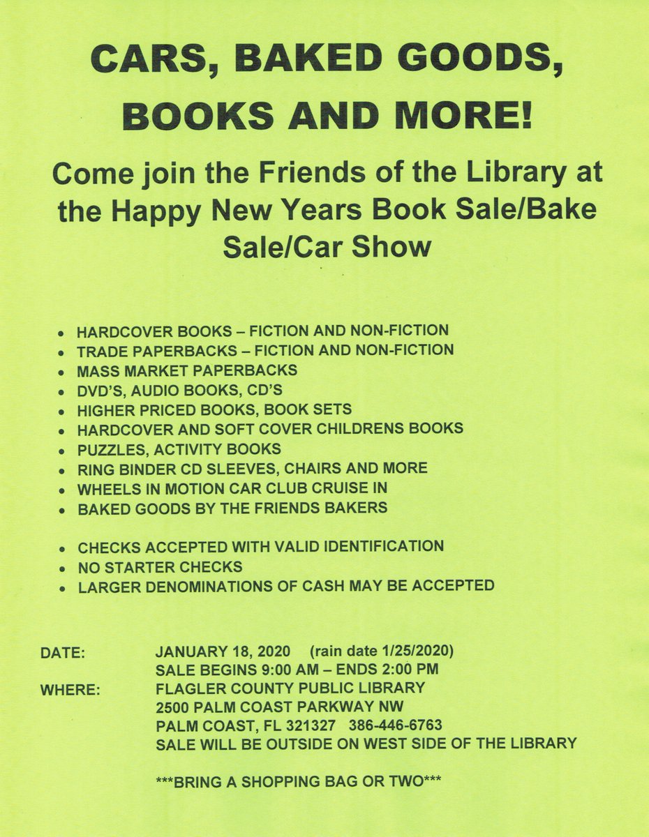 FriendsofFlagl1's tweet image. Book Sale - Flagler County Public Library - Palm Coast Branch, Saturday, January 18, 2020, 9 AM to 2 PM