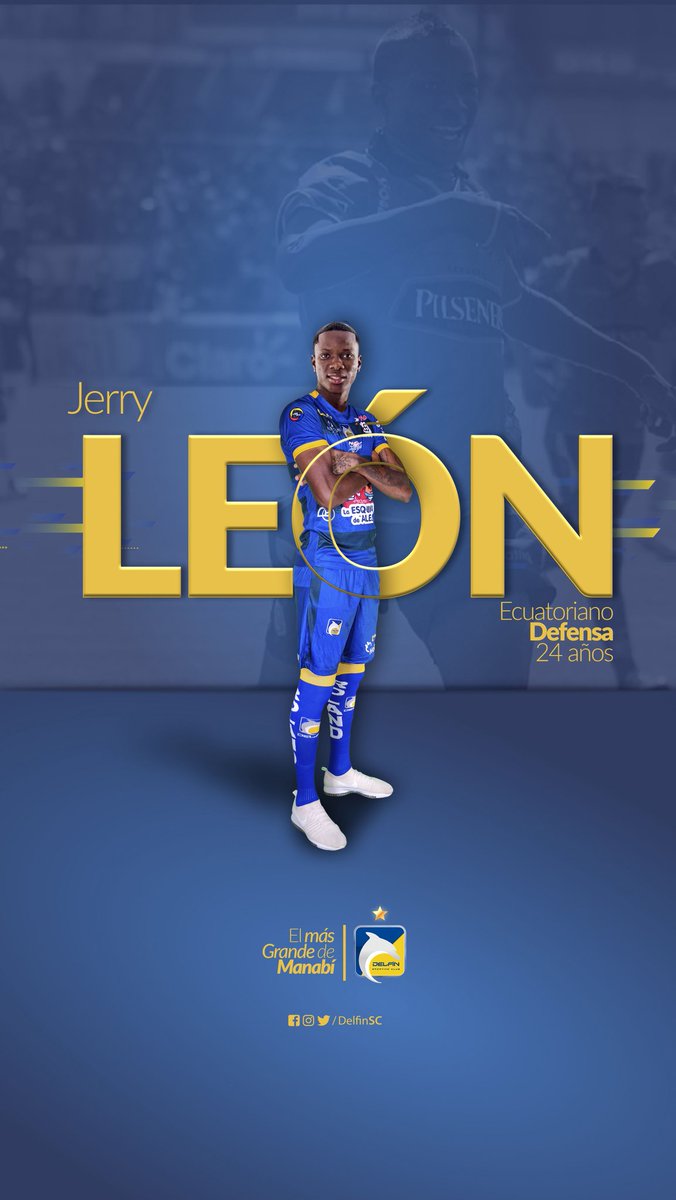 DelfinSC's tweet photo. ¡BIENVENIDO AL CAMPEÓN!💙💛
El defensa ecuatoriano, Jerry León, proveniente del Zulia de Venezuela, se convierte en nuestro 5to refuerzo para la temporada 2020.
#ElMásGrandeDeManabí
#Campeones2019 https://t.co/amshIZlDnt