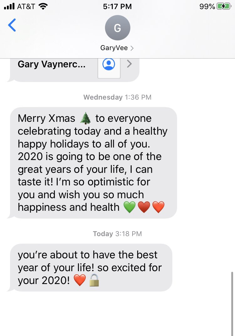 InDestinations's tweet photo. I love the texts from @garyvee! I agree 2020 is going to be amazing! 

#garyveechallenge #Entrepreneur https://t.co/PJJAy6ijOX