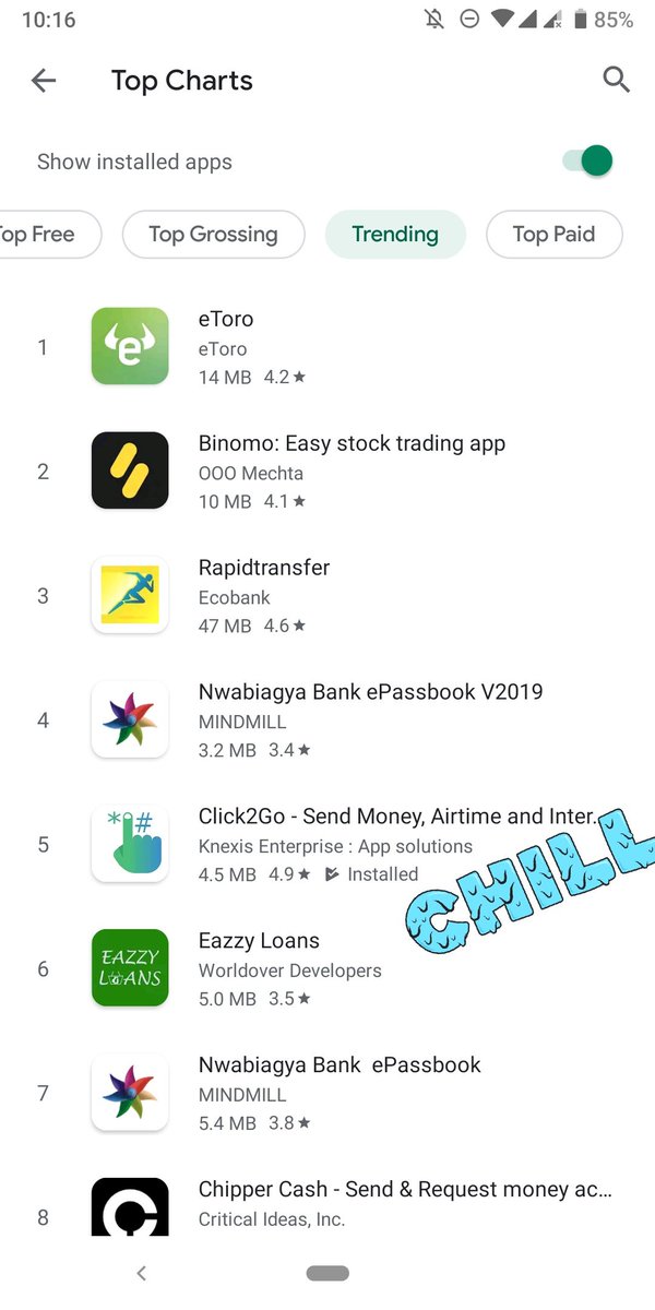 Click2GoHQ's tweet photo. We are back trending at number 5 on Google Play store 💙 https://t.co/PhZpi1kHlW
