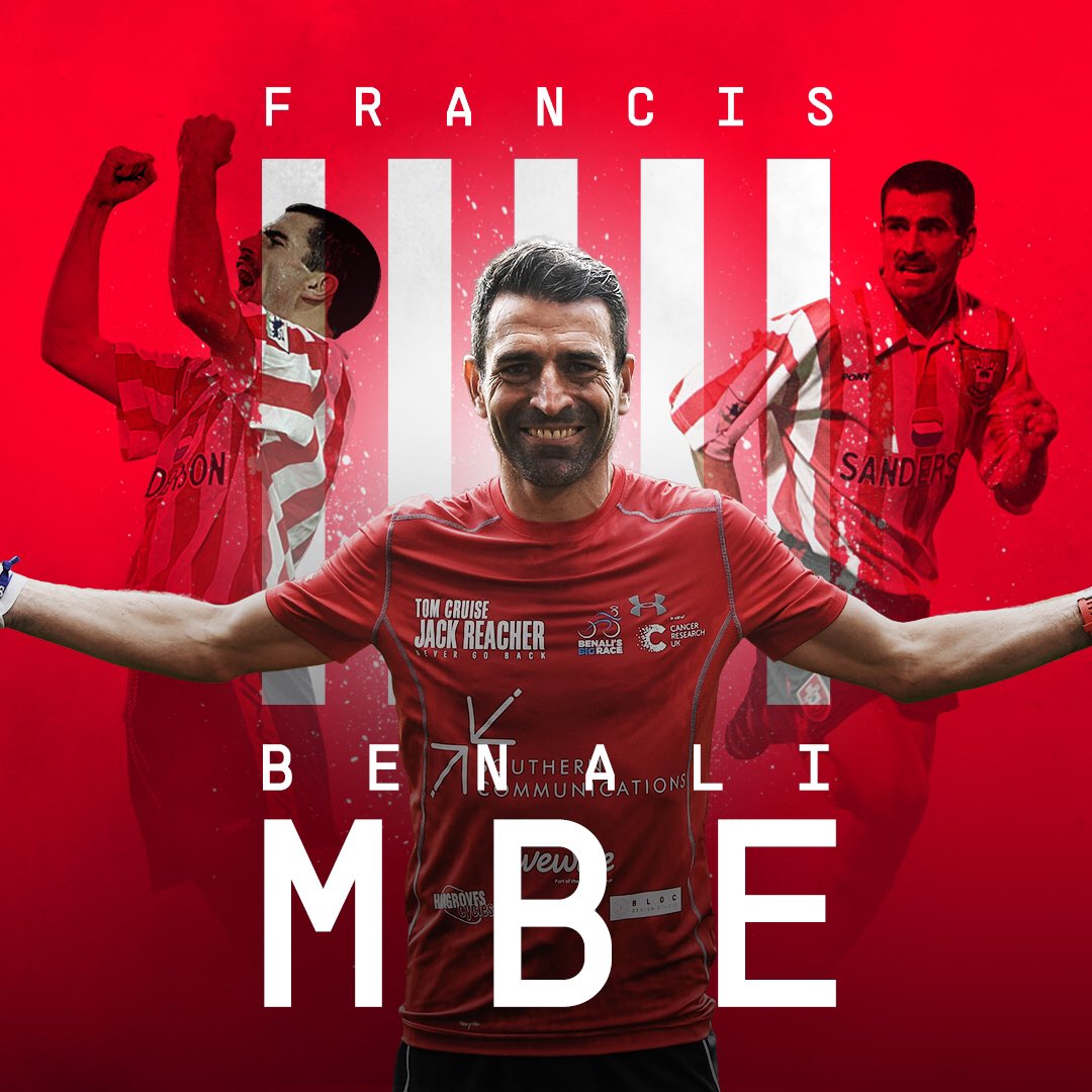 Congratulations from all of us at #SaintsFC, <a href="/FrannyBenali/">Francis Benali MBE</a>! So well deserved! 👏