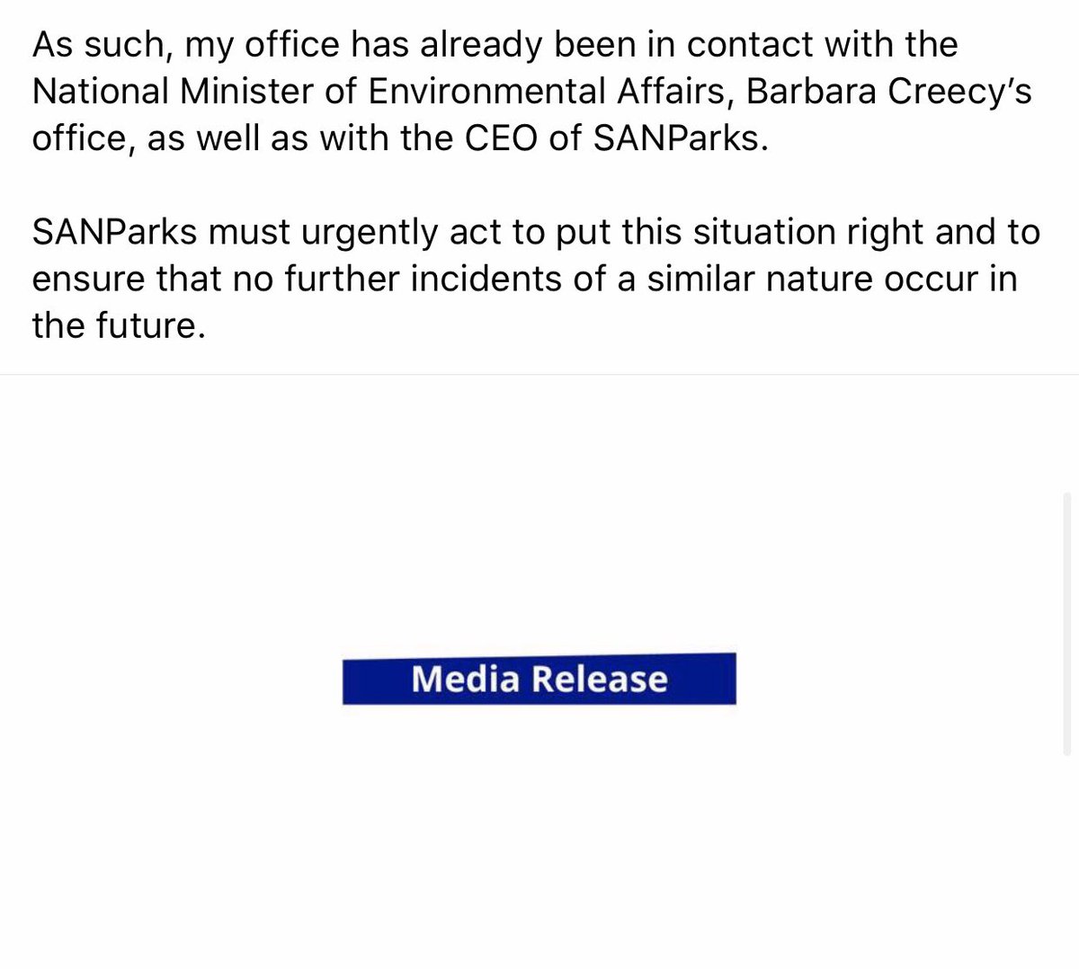 Statement on the <a href="/SANParks/">SANParks</a> incident involving <a href="/nich_dlamini/">Nicholas Dlamini</a> ⬇️