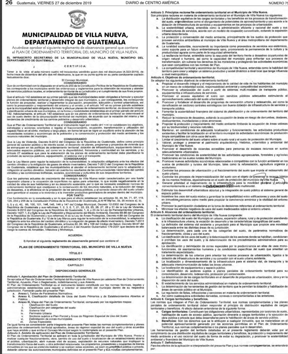 EdwinEscobarGT's tweet photo. Oficialmente el POT - Plan de Ordenamiento Territorial ha sido publicado oficialmente te en el Diario de Centro America.
Esta es una herramienta que instrumentaliza el desarrollo del territorio a favor de valorizar todo su potencial a favor de lo público.
https://t.co/3cvlxuZSYw https://t.co/OiLZ6q6BAP