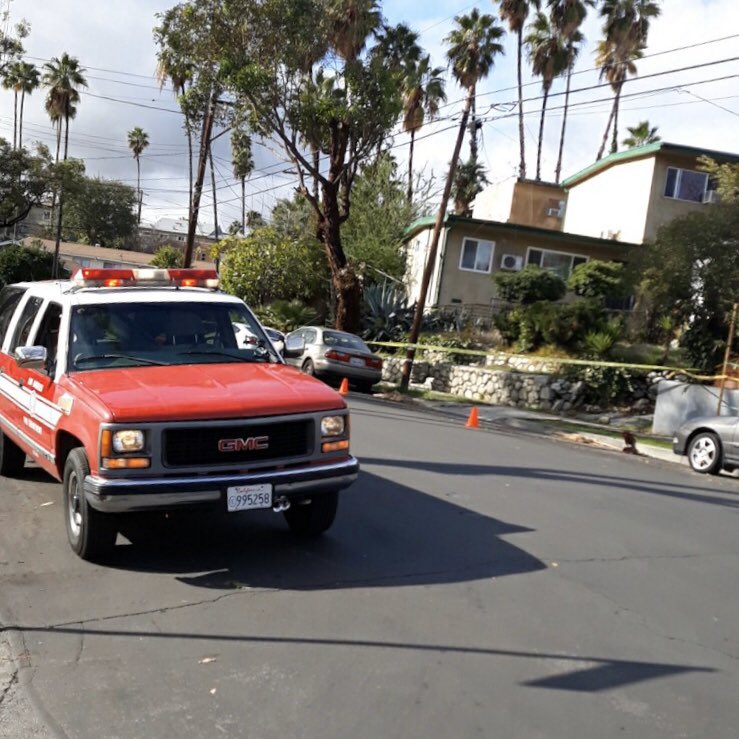 CertLAFD's tweet photo. Once again #LAFD #CERT Teams delivered. Strong Winds brought down trees and power lines yesterday requiring Firefighters to remain on scene.Thats until CERT Team 13&43 (#CE13,#CE43) arrived to take their place, keeping the scene safe and await DWP arrival. #Teamwork https://t.co/W86pCMVLBz
