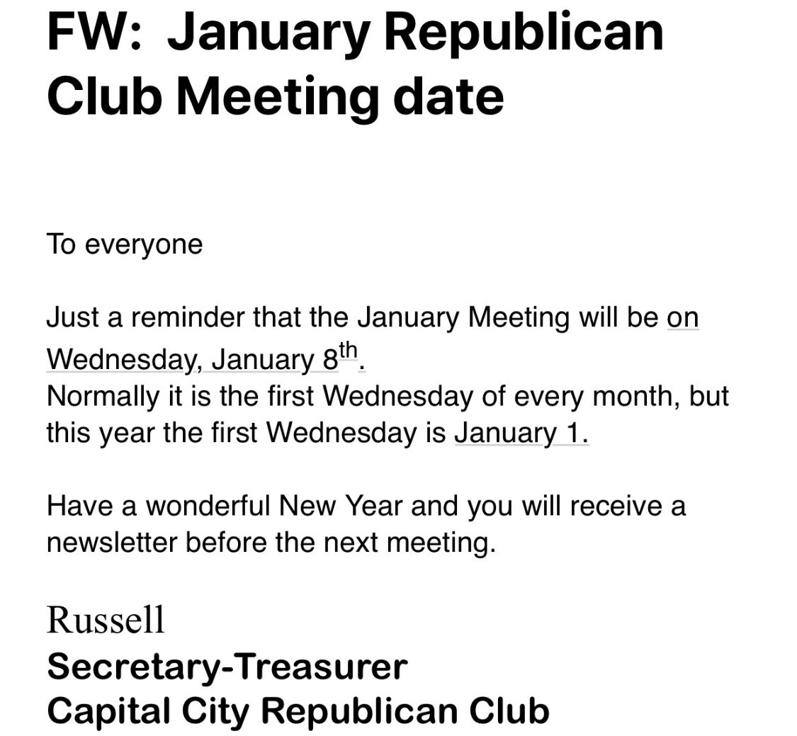 CapitalCityGOP's tweet photo. Our next meeting will be on Wednesday, January 8. https://t.co/Ye0tWYd8sC