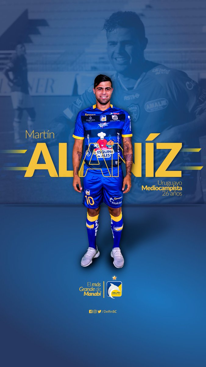 DelfinSC's tweet photo. ¡BIENVENIDO AL CAMPEÓN!💙💛
El volante uruguayo, Martín Alaníz, se convierte en nuestro 3er refuerzo para la temporada 2020.
¡ÉXITOS MARTÍN!🏆
#ElMásGrandeDeManabí
#Campeones2019 https://t.co/eJkeuqM4DA