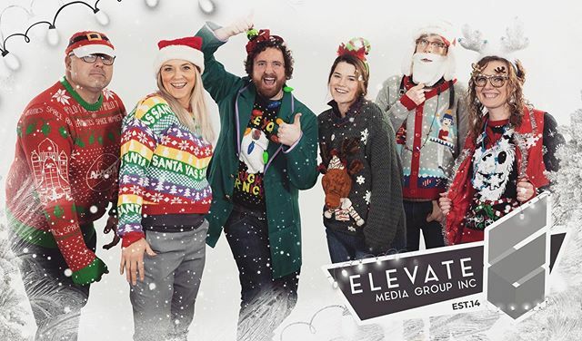 elevatemginc's tweet photo. Happy Holidays and a very Happy New Year from the Ugly Elevate Crew! #HappyHolidays #FunWithGraphics  #Holidays #Christmas https://t.co/thi1BZ2HuU https://t.co/ofFceZPz9h