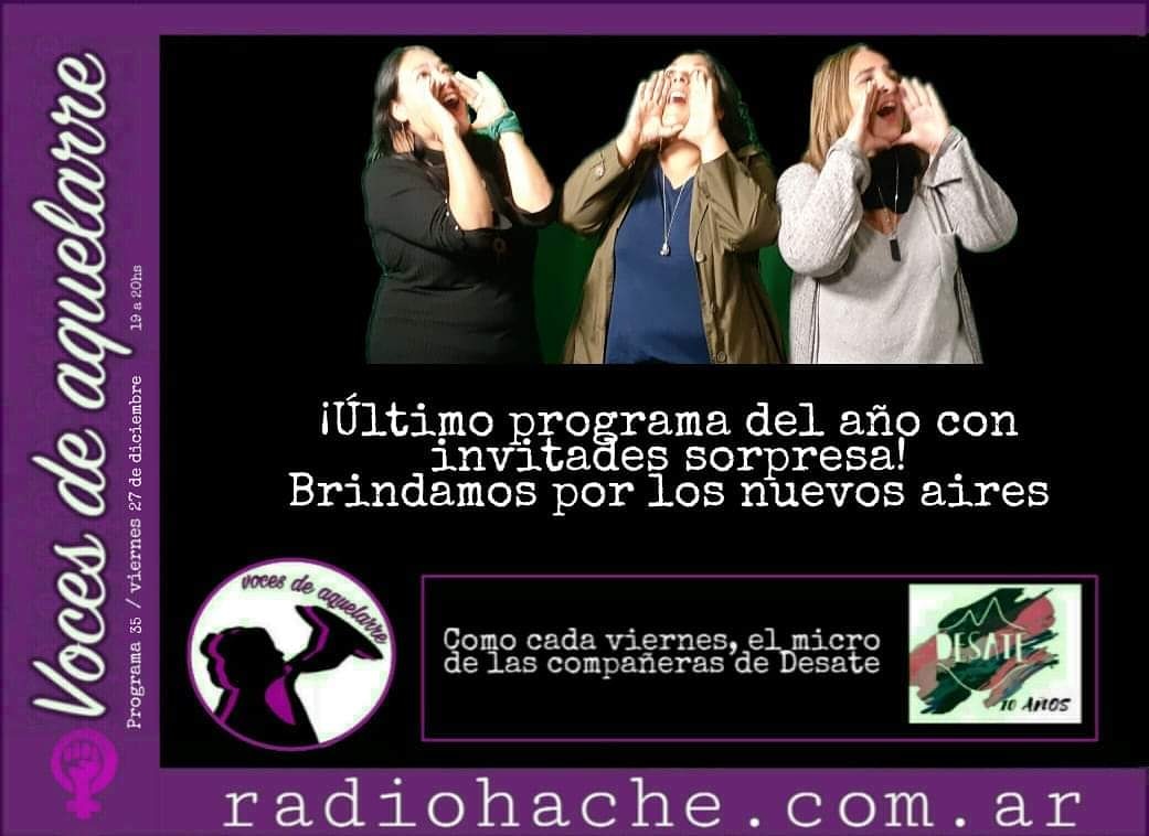 RadioHache2019's tweet photo. Hoy viernes a las 17hs, no te pierdas #VocesDeAquelarre último programa de 2019. @VAquelarre
https://t.co/k8RacAclSQ
#RadioHache
#Feminismo 
#EconomíaSocial 
#Cooperartivismo https://t.co/uxJm4YeZIm