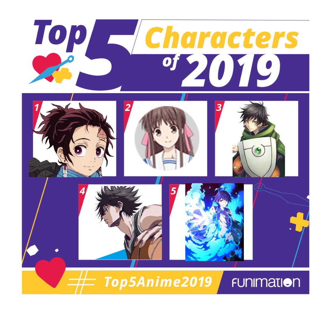 Hey ! #Funimation @FUNimation ! From what I watch this year! These our favourite #anime character's in 2019 that I love! 
1. #Tanjiro
2. #Tohru 
3. #Naofumi 
4. #Sora 
5. #Shin 

#Top5Anime2019 #MyFavourites #Anitwitter 
(made also with #Picollage @PicCollage)