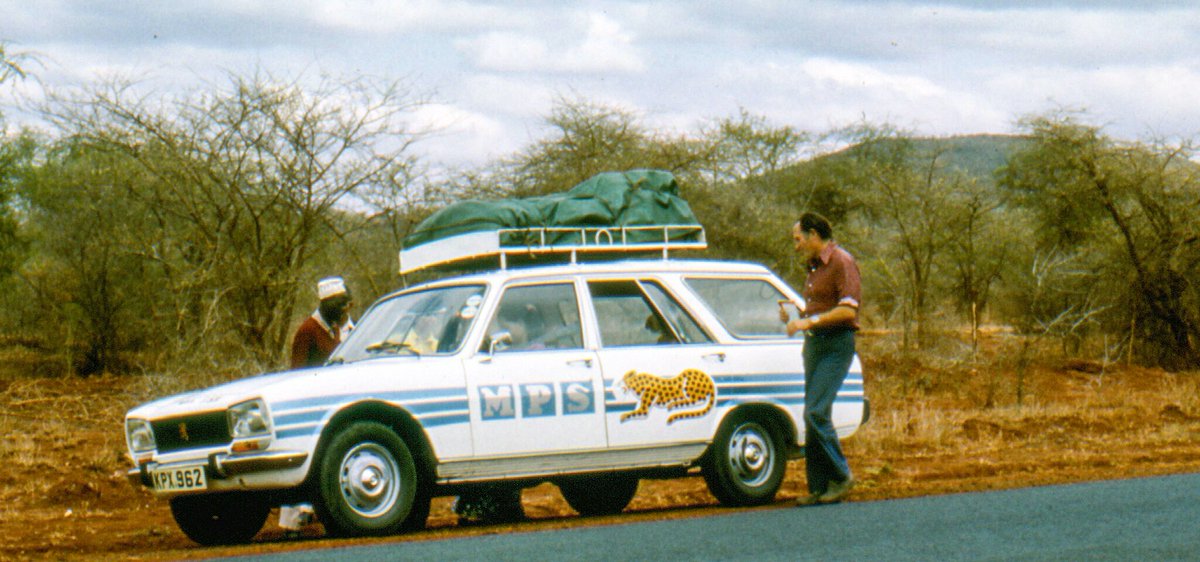 HistoryKE's tweet photo. Through their many peugeot station wagons, Mombasa Peugeot Service (MPS) was a popular pooled taxi service between Nairobi and Mombasa in the 1970.

This photo (credit to John Surgey) was taken in 1975. https://t.co/9Ms1qWwUmm