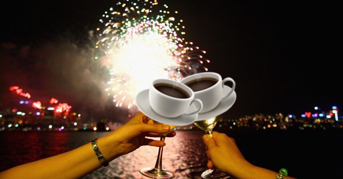 DrinkMobys's tweet photo. Toast to the new year the RIGHT way! ☕️🎆 https://t.co/ZyuKgrP5eS