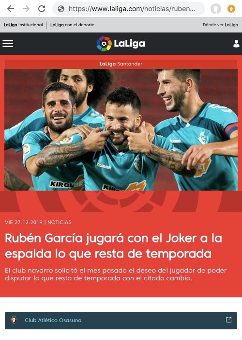 Estoy muy contento de poder anunciar algo que llevo mucho tiempo gestionando. Gracias a <a href="/CAOsasuna/">CAOsasuna</a> por conseguir que <a href="/LaLiga/">LALIGA</a> acepte mi deseo. GRACIAS!!!