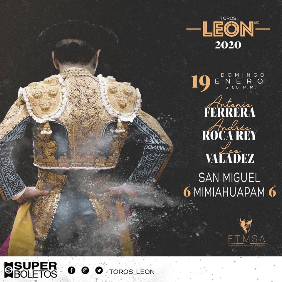 AndresistasR's tweet photo. El Cartel más importante de la Feria Taurina 2020 en León 🇲🇽 @ferreratorero, @LValadezOficial  y @RocaRey quien desorejó un toro de la misma ganadería @Mimiahuapam en la misma plaza @RocaRey ETMSAleon hace cuatro años https://t.co/161030DNFy