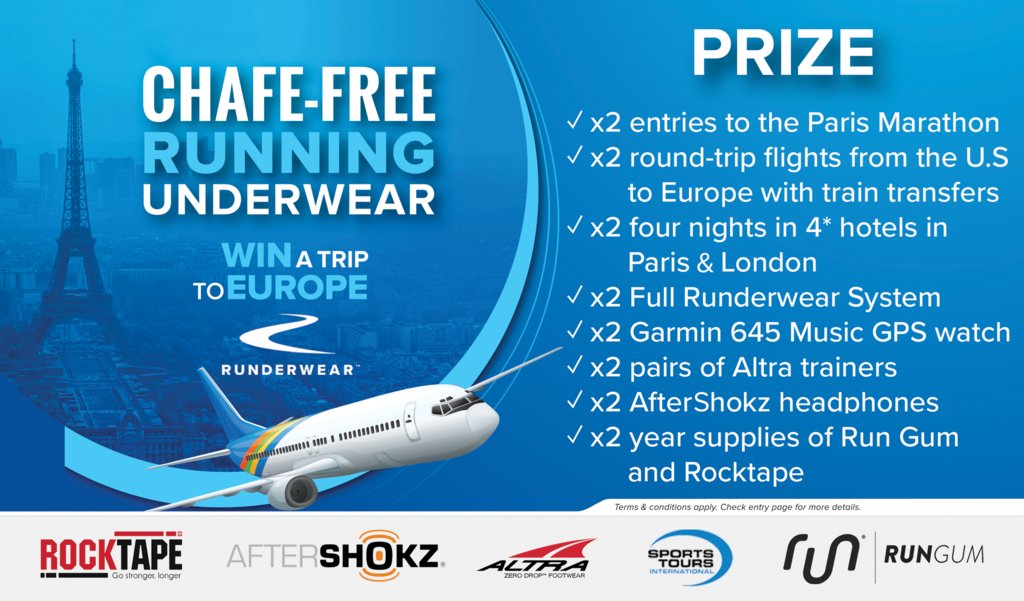 RunNerdGirl's tweet photo. Win the 🏃♂️🏃♀️ of a lifetime with @runderwear!
Want to run the 2020 Paris Marathon with ✈️and 🏨hotel covered plus amazing SWAG package?
Enter the #WinParis sweepstakes and you and a friend could be enjoying Paris next April!
https://t.co/gUsJUZA9Co
#RunderwearBR #bibchat https://t.co/c1nvVFNuWB