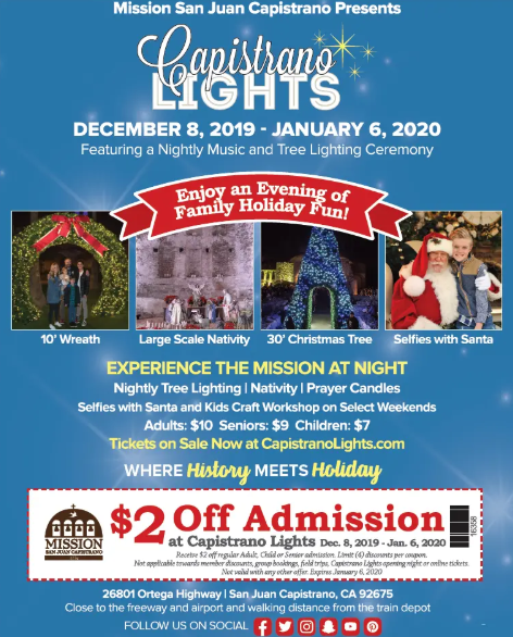 SoCASitters's tweet image. Celebrate the holidays at the Mission San Juan Capistrano! Capistrano Lights brings together people of all faith traditions during the holiday season. Don’t miss out on the Mission at Night experience! ow.ly/3wPp50xIyYa