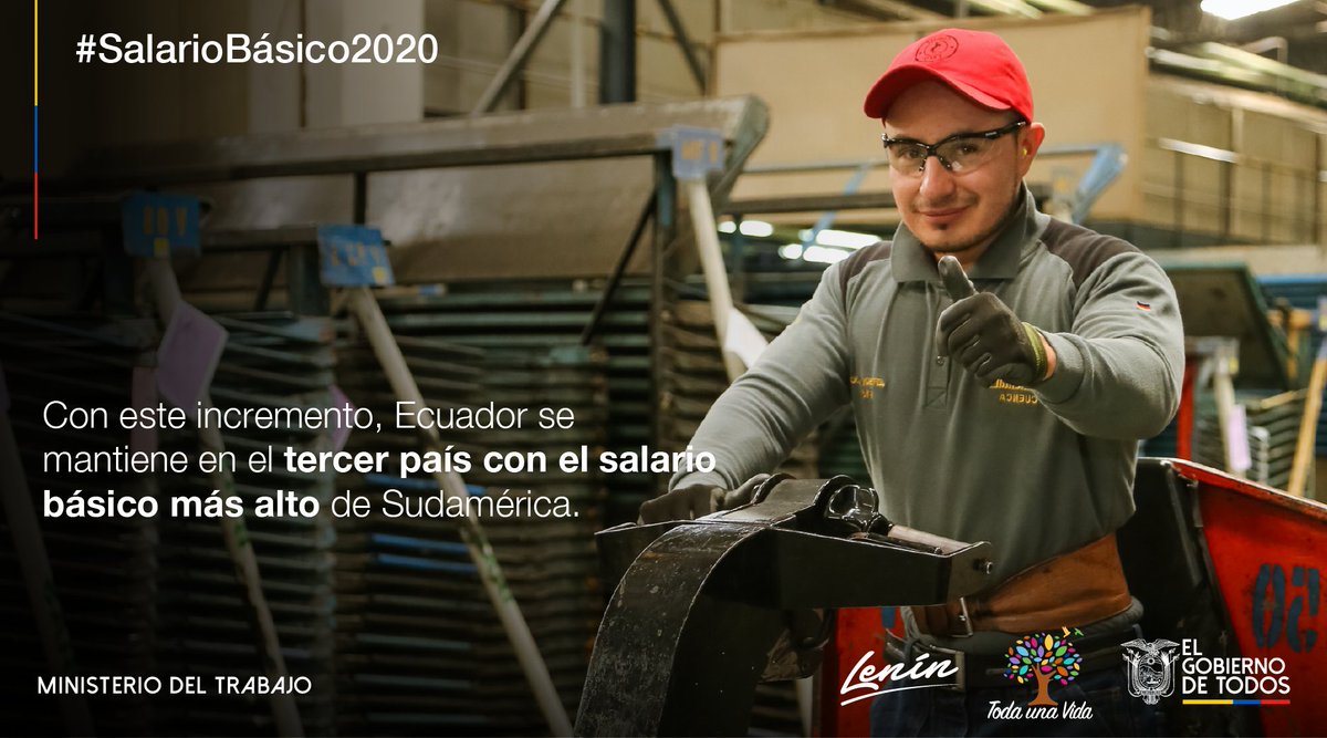 MinTrabajoEc's tweet photo. #SalarioBásico2020 | El @MinTrabajoEc de manera responsable y con el objetivo de mantener las fuentes de empleo, generar condiciones adecuadas y proteger el poder adquisitivo de los trabajadores incrementó el SBU a USD 400. https://t.co/zq8eEuRiMR