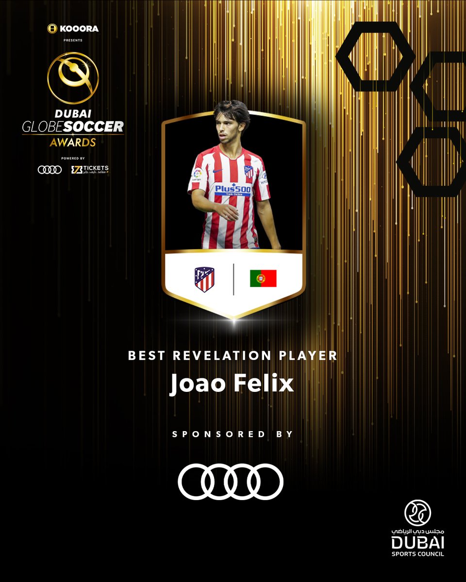 Globe_Soccer's tweet photo. 🏆🇵🇹 JOÃO FÉLIX presented with ⁣BEST REVELATION PLAYER⁣ Award by Saeed Hareb from Dubai Sports Council

@joaofelix70 #joaofelix #felix #atleticomadrid #atleti #portugal #globesoccer 
@DubaiSC @nabooda_auto @Audi_AlNabooda https://t.co/vp8GX2i8FV