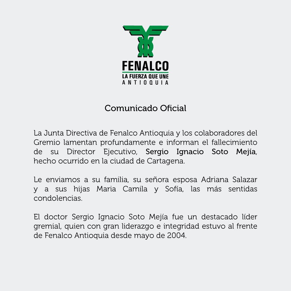 Fenalcoant's tweet photo. Comunicado oficial https://t.co/kPkRxvG72f
