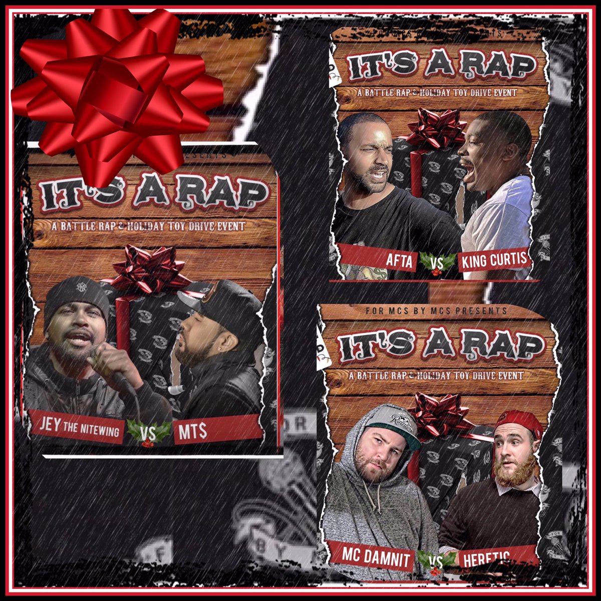k_sas23's tweet photo. 🎁 NEW @ForMCsByMCs BATTLE DROP! The main event from 12/7!
@MTmoney360 vs @JeyTheNitewing!
https://t.co/RIhuH8OnLG
Also: 
@Heretic360 vs Mc Damnit
https://t.co/AC6BqHc1dP

@AftaCockyAve vs King Curtis.
https://t.co/E87ZeeKOXh

thx for being a part of our 2019! #ItsARap 🎁 #TeamNW https://t.co/kbFCP3cLQZ