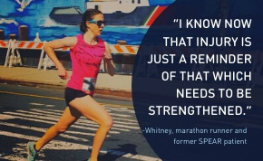 Whitney was an avid runner, until she experienced an injury that pulled her out of the game. How did she go on to finish a marathon? 

Read about it at spearcenter.com/blog!