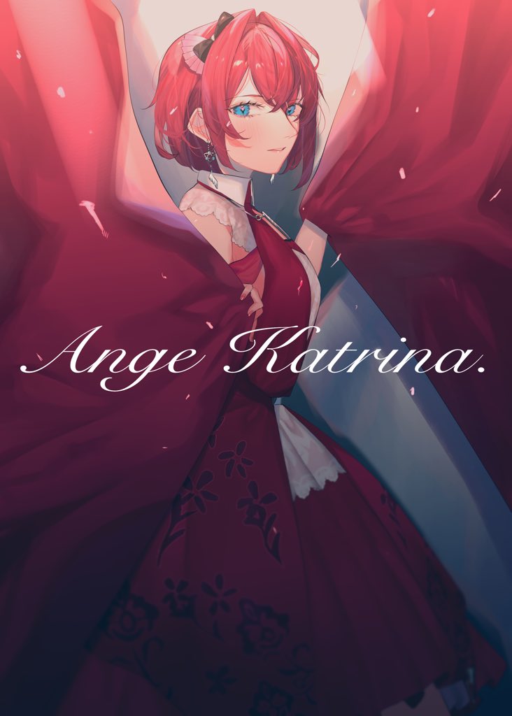 ange katrina 1girl solo dress blue eyes red hair red dress curtain grab  illustration images