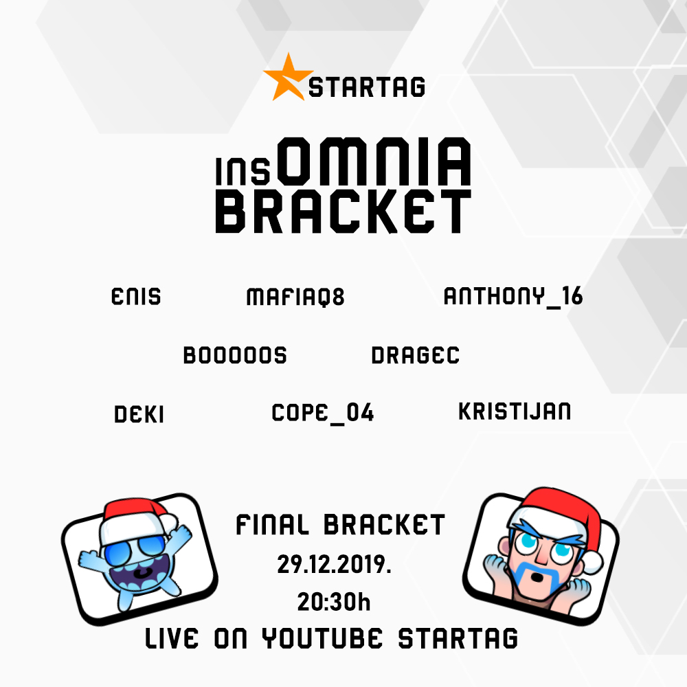 StarTagGG's tweet photo. We have top8 players of ⭐️StarTag insOmnia Clash Royale Tournaments

🇧🇦 @Enis_CR2 vs @Copexzy 🇷🇸 
🇲🇰 Anthony_16 vs @wHezzy_CR  🇧🇦

🇷🇸 @CrDeki vs @BoooooosCR 🇲🇪
🇲🇰 Kristijan vs Dragec 🇷🇸 

Date: 29.12.2019. 
Prizepool: 20eur
Live on: https://t.co/ycMmA58Ar0
Host: @Omnia_original https://t.co/TvRS7Ox04L