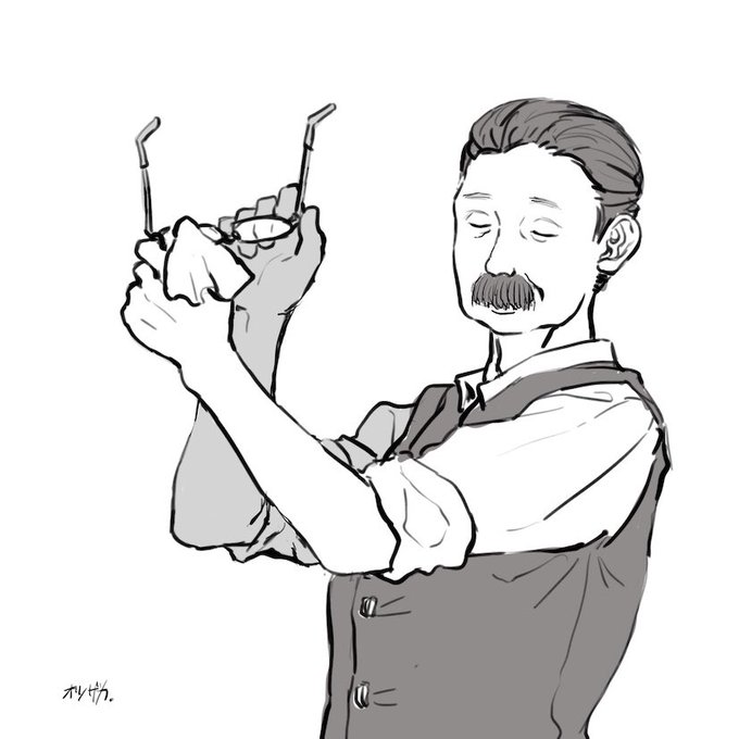 バーテンダーっぽくメガネを拭く普通のおじさん オツザカ イラスト集通販中の漫画 バーテンダーっぽくメガネを拭く普通のおじさん オツザカ イラスト集通販中の漫画