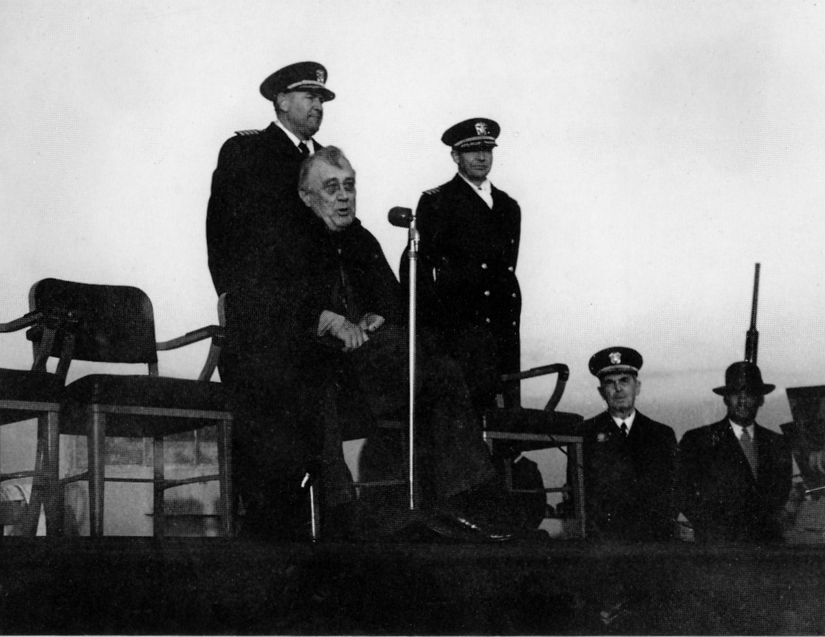 [1/3] #FeatureFriday: Today’s feature is a rare photograph of Pres. Roosevelt making a speech aboard @ussiowa during after his successful voyage in 1943. Photos were not allowed while he was aboard, but someone sneaked this shot of this historic moment.