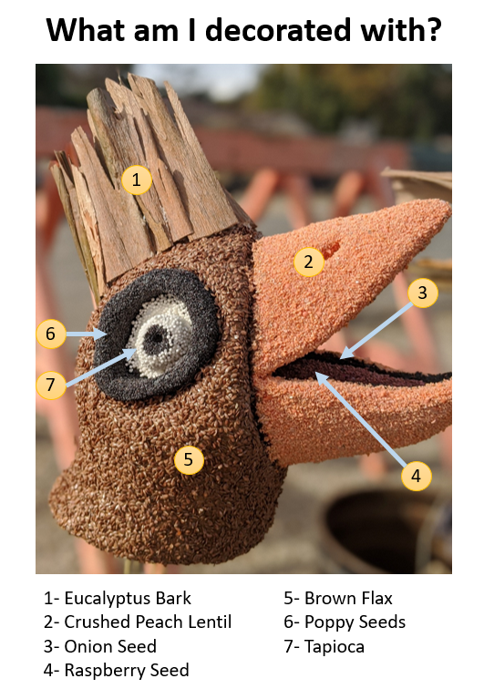 LCFloat's tweet photo. Curious about some of the decorating materials used on the float? Here are guides to the dry materials used on two of our birds. We'll show off some other feathered friends as they get closer to being finished. #RoseParade #LCFTRA #DodoBirdFlightSchool https://t.co/whnohQUoKp
