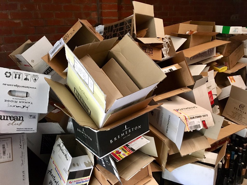 jeniport's tweet photo. My cardboard art installation is coming along nicely. Only two more months to go. #hallidaycompanion #tastingpanel #theregoessummer https://t.co/OtAIWUovKy