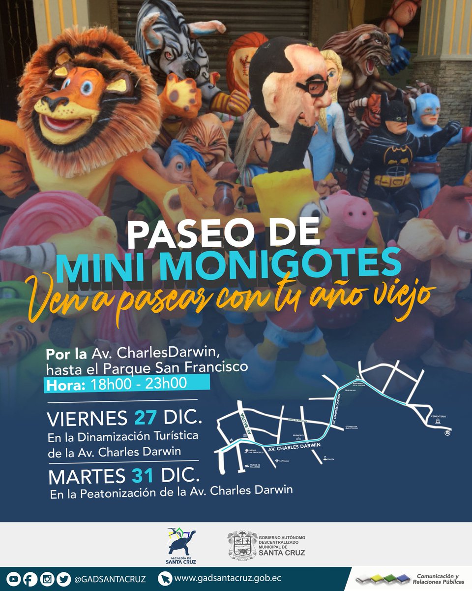 gadsantacruz's tweet photo. HOY PASEO DE MINI MONIGOTES 
EN LA AV. CHARLES DARWIN.
Ven a pasear tu año viejo!
#AlcaldiaDeSantaCruz #Galapagos https://t.co/6VIyxBOZgk