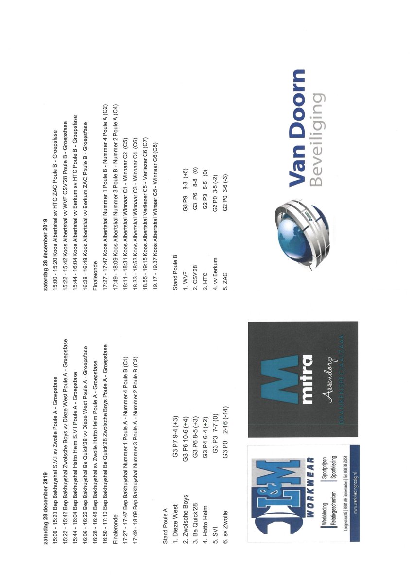 Jo van Marle toernooi.

Mooie eerste avond in de WRZVHALLEN met nog eerst een aantal spannende poule wedstrijden alvorens we starten met de kwartfinales. 

We starten morgenmiddag om 15.00 uur. Entree €3,-