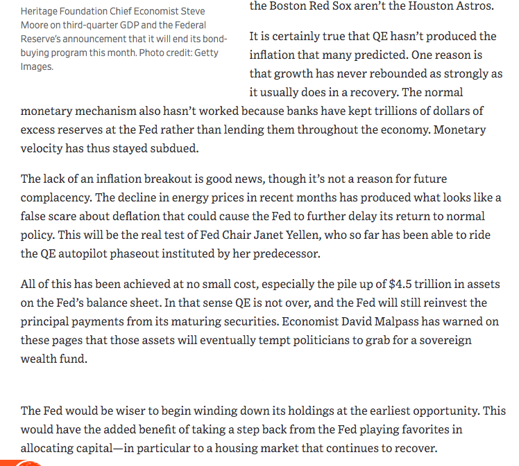 October 2014  https://www.wsj.com/articles/the-qe-record-1414622102 "The decline in energy prices in recent months has produced what looks like a false scare about deflation that could cause the Fed to further delay its return to normal policy. This will be the real test of Fed Chair Janet Yellen"