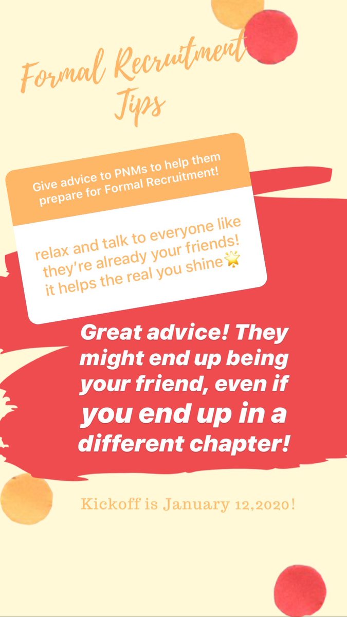 vtpanhellenic's tweet photo. Formal Recruitment Kickoff is quickly approaching! We asked members of our community for advice to help PNMs prepare for Formal Recruitment! Check out some of our favorites! To see more, go to the Recruitment Resources highlight on our Instagram! https://t.co/4PrF0gGaaq