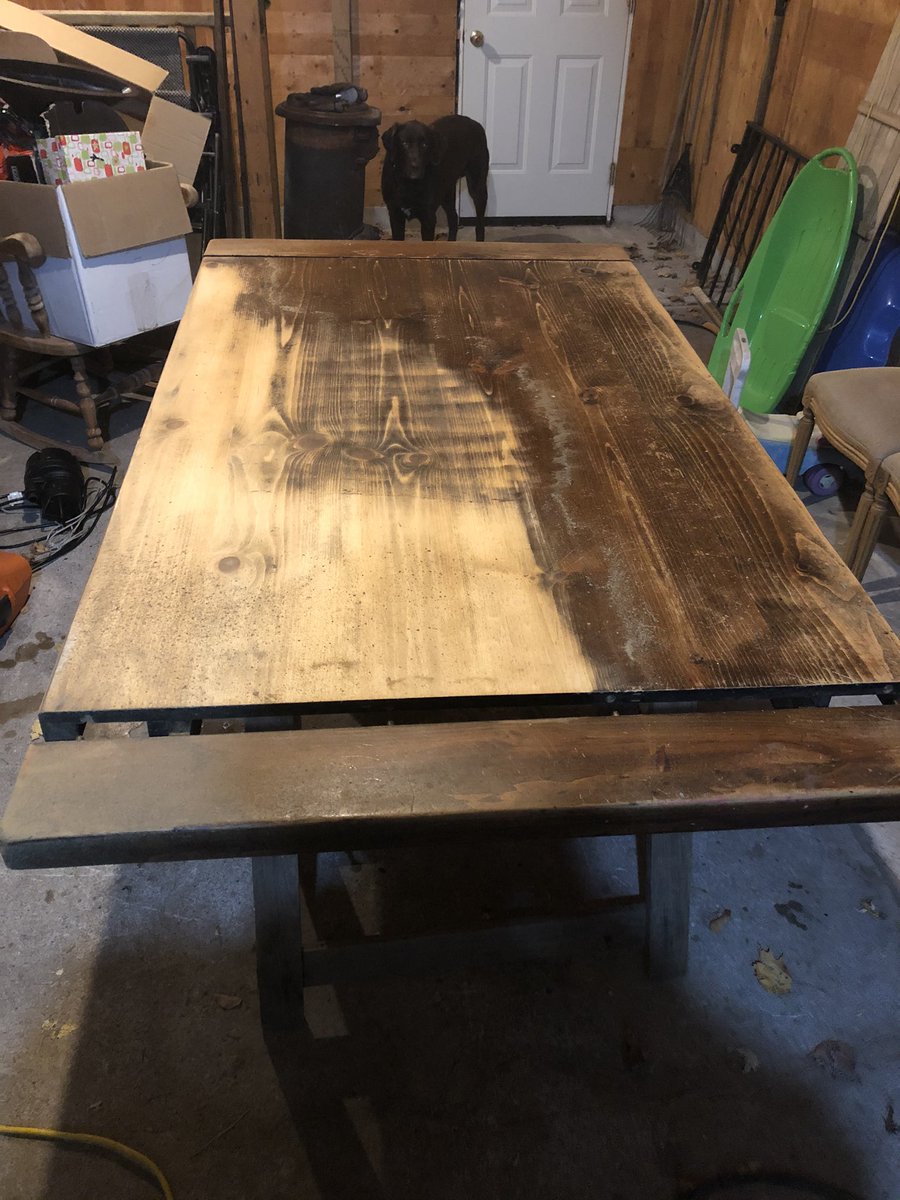 PhilNykamp's tweet photo. Now with some free time on my hand I can get this table refinished #woodworking #needabiggershop https://t.co/POmf74wdCc