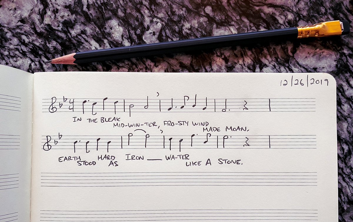 daviddodman's tweet photo. This song — “In the Bleak Midwinter” — has been in my head the past few days. It’s one of my all-time favorite Christmas carols. 🎵🎶🎄 I just got a new 📓 of blank staff paper and a fresh box of ✏️ (hey, @Blackwing!), and this felt like a fun way to break in both of them. https://t.co/txTcnWfy8f