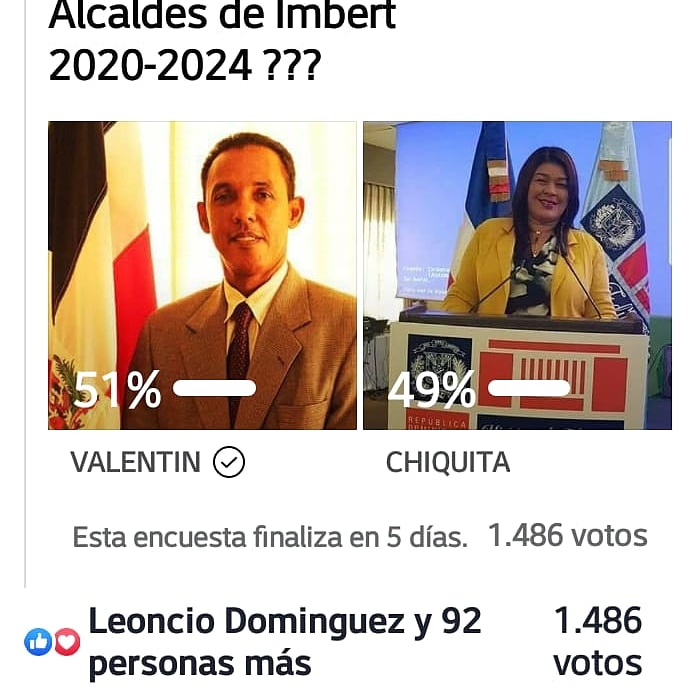 Leoncio3105's tweet photo. El proximo alcalde de imbert valentin hernandez derroto a la candidata del pld con 51% en un sondeo reciente ,un reflejo de lo  pasara en febrero .la LFP, prm y PRSC indetenible .@LeonelFernandez @valentin1216 @VinicioSenador @carmendeliaMV https://t.co/pC5Bl2DcR8