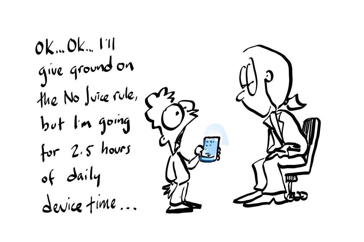 drmaypole's tweet image. Want a Master Class in #negotiation and #behavioralmodification? Survive a well child visit with an 8 year old. #Pediatrics. #medtwitter #graphicmedicine #juice vs #screentime