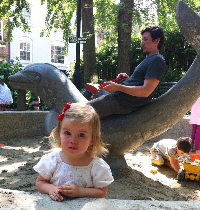 carrieparker's tweet image. In this season of #AdamDriver I often think back to when he built a sand tower on his lap while reclining on a dolphin in my 2 year old’s playground... much to her disapproval #7yearslater #shesastarwarsfannow