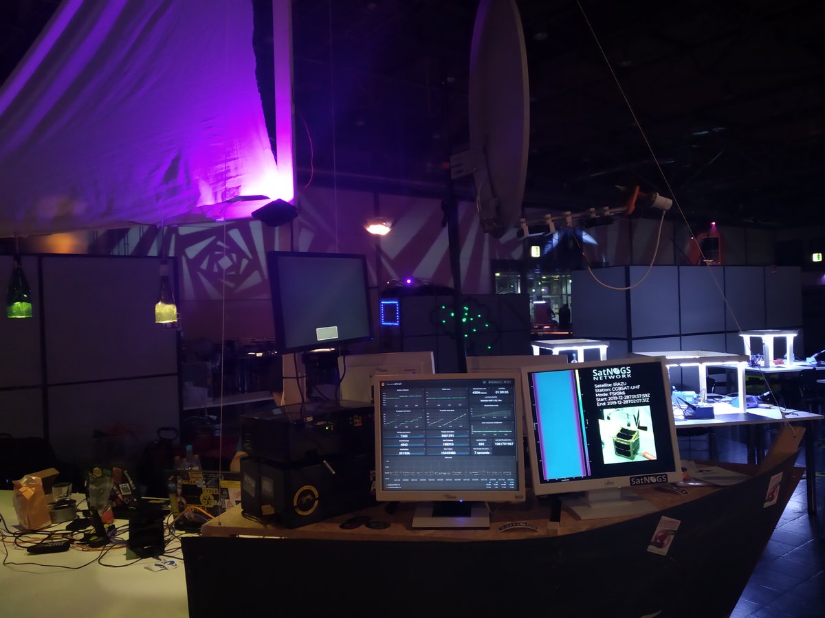 C3SpaceCentre's tweet photo. After a long day 1 the #satnogs demo at the #C3Space assembly is finally fully set up.

Find us here: 
https://t.co/NTQxZO6JcC https://t.co/jZBkjqRPFI